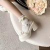 Zapatos Pequeños de Cuero con Lazo de Encaje Planos de Perlas para Mujer Nuevos Primavera y Verano 2025 Celebridad de Internet Zapatos Mary Jane con Suela Gruesa para Aumentar la Altura
