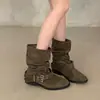 Botas Apiladas Arrugadas con Hebilla Estilo Retro para Mujer 2026 Verano Nuevas Botines de Tacón Grueso Botas Vaqueras Western Mellard