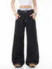 Jeans de mezclilla negra pesada estilo americano OREETA para hombres y mujeres, estilo de moda callejera old money, pantalones rectos holgados