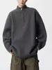 Suéter Americano con Media Cremallera para Hombre Estilo Coreano Holgado Cuello Alto Tejido de Punto Oversize Color Sólido Versátil Jersey