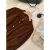 SOL! Vibração old money vintage~Camisa de veludo cotelê marrom com babados para mulheres, início do outono de 2026, camisa elegante para o trabalho