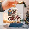 Transfronterizo Nuevo Dibujo Animado Creativo 2D Perro Montando una Bicicleta Acrílico Adorno para Espejo Retrovisor de Coche Aleación de Aluminio