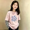 Camiseta de manga larga con retazos de algodón puro para niñas, nueva y elegante, para primavera y otoño 2026, top infantil casual, camiseta básica para niños mayores