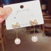 Pendientes de Borla de Lazo Dongdaemun con Perlas Aguja de Plata 925 Elegantes de Moda Estilo Cara Modificada Dos Formas de Usar Pendientes de Ins para Mujer