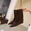 22610-1 Botas Casuales de Moda Retro Estilo Francés de Piel Genuina, Gamuza Suave y Cómodas