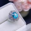 Anel de Topázio Cor Paraíba Natural da Tailândia Anel Europeu e Americano Retrô Microincrustado com Diamante Pedra Principal 8x10mm
