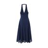 Top de Tirantes con Escote en V Profundo Estilo Europeo y Americano para Mujer, Color Sólido, Espalda Descubierta Sexy, Corte Ajustado, Ceñido a la Cintura, Dobladillo Amplio, Vestido de Longitud Media