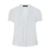 ZA Nova camisa decorativa estilo europeu e americano com decote em V doce, versátil para cross-border, moderna, estilo francês, com camadas, manga curta