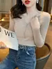 Camiseta base de punto negra para mujer, suéter de capa interior para otoño e invierno, cuello elegante, corte ajustado, top de manga larga, adecuado para usar como prenda exterior, talla única