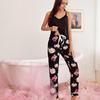 Roupa de Casa Europeia e Americana Transfronteiriça para Mulheres Primavera e Verão Calça de Alça Sexy Pijama de Duas Peças para Mulheres