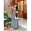 Vestido a Cuadros Retro Francés con Cuello Cuadrado y Mangas Abullonadas para Mujer Verano 2026 Nuevo Elegante de Gama Alta Falda Larga de Corte A