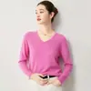 ¡Estilo Suave y Sencillo! Suéter 100% Cachemir Puro para Mujer, Cuello en V, Holgado, Suéter de Punto Relajado, Moderno, Top Versátil