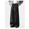 Calças casuais de cintura alta com drapeado, calças compridas, retrô, slim-fit, estilo britânico, calças de terno preto para negócios para homens, estilo primavera e outono, tendência japonesa