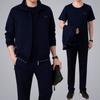 Conjunto Esportivo Masculino 2023 Primavera e Outono Conjunto de Três Peças Tamanho Grande para Meia-idade e Idosos Roupa Esportiva Roupa Esportiva para Exercício Matinal de Pai