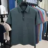 Camiseta Polo Masculina Listrada de Manga Curta com Lapela para Verão Roupas Casuais para Homens de Meia-Idade e Idosos com Bolso Real Top Casual Masculino