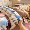 Colcha de leite veludo com ponto triangular de borda em concha espessada, conjunto de quatro peças estampado, roupa de cama fofa de desenho animado