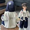 Chaqueta retro de primavera y otoño para niño con etiqueta, cárdigan moderno estilo coreano para niño, ropa de abrigo para bebé, exportación transfronteriza