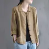 Chaqueta Abrigo de Algodón Lino para Primavera y Otoño con Protección Solar para Mujer, Nueva Prenda Exterior Versátil, Top con Cuello de Camisa, Color Sólido, Camisa de Algodón Lino para Aire Acondicionado