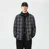 Camisa de manga larga a cuadros vintage de alta gama para hombre, chaqueta camisa casual de mezcla de lana holgada para otoño, venta al por mayor para hombre