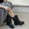 ¡Versión de cuero suave! Botas de pierna ancha apiladas retro para mujer, hebilla de cuero con remaches, Botas Martin, tacón grueso, moda otoño e invierno, botas para pierna de pantalón