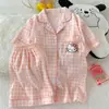 (Precio del paquete) Conjunto de dos piezas de algodón nube doble corto de manga corta de 120g, pijama dulce y lindo para casa para mujer