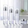Botella dispensadora de loción cosmética transparente, botella de set de productos de cuidado de la piel de alta gama, botella dispensadora de cosméticos portátil, botella de loción