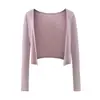 Cárdigan Rosa Puro Deseo Dulce Picante Chica Camisola Top sin Mangas Ajustado Conjunto de Dos Piezas para Mujer Atuendo de Principios de Otoño con Temperamento que Favorece la Figura