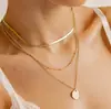 Collar de Cadena para Clavícula Apilado Multicapa de Moda Ins Europeo y Americano con Colgante de Marca Redondo de Cuentas de Arroz Pequeñas Cadena Plana de Serpiente de Tres Capas Todo Combina
