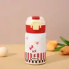Botella de agua térmica temática de dibujos animados para niños, hecha de acero inoxidable 316 con tapa de botón y popote, una botella de regalo portátil para estudiantes, y personalizable con un logotipo
