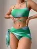 Traje de baño bikini tie-dye transfronterizo europeo y americano 2027 para mujer, conjunto de tres piezas con falda de malla, bikini separado, traje de baño Amazon