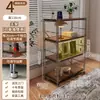 Estante de Armazenamento Aço-Madeira Estilo Japonês para Sala de Estar, Varanda, Prateleira de Armazenamento Vintage, Estante de Livros, Suporte de Armazenamento para Micro-ondas de Cozinha Doméstica