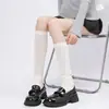 Calcetines Blancos de Media Pantorrilla Estilo Miu, Calcetines Finos de Algodón Transpirables Estilo Ballet Arrugados, Calcetines Finos de Verano para Pantorrilla Estilo Lolita Jk para Mujer