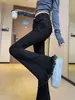 Pantalones de Moda para Mujer de Tiro Alto Negros Micro-Lar, Novedad Retro, Adelgazantes, Elásticos, con Flecos de Borlas, de Boca de Campana, para Barrer el Suelo