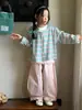 Pantalones de Otoño para Niñas, Estilo Coreano, Color Sólido, Adorno de Encaje, Pantalones Casuales, Versátiles Pantalones Largos Rectos Rosas para Niños