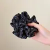 Scrunchie Preto Floral de Camada Dupla Estilo Francês, Delicado Acessório de Cabelo em Formato de Cintura, Prendedor de Coque Vintage com Toque de Luxo
