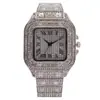 Reloj de Cuarzo Cuadrado para Mujer con Pedrería Completa, Pulsera de Metal Dorado, Números Romanos, Bling, Reloj de Pulsera de Moda para Dama