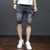 Shorts Jeans de Verão Finos Elásticos Plus-Size para Homens, Rasgados Slim Retos Juvenis Comprimento do Joelho Casuais