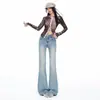 Jeans feminino azul escuro transfronteiriço, corte slim, elástico, dois botões, cintura alta, novo estilo outono 2026, levanta bumbum, modelador, versátil