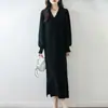 Otoño e Invierno Nuevo Vestido de Lana 100% para Mujer Cuello en V Falda Interior hasta la Rodilla Diseño con Abertura Base de Suéter