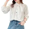Outono Novo Artístico Doce Cadarço Jacquard Solto Versátil Camisa de Manga Comprida Feminina Redutora de Idade Casual e Versátil