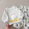 Nueva colección otoño 2026 para niños y niñas: adorable conjunto casual de sudadera y pants con temática de dibujos animados en estilo coreano