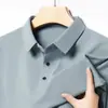 Camiseta Masculina de Seda Gelada de Manga Curta para o Verão, Refrescante, Respirável, Modelagem Solta, Roupa para Pais de Meia-Idade, Top Liso, Camisa Polo para Homem