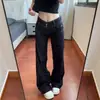 Jeans acampanados de doble cintura estilo retro americano para mujeres petite, de tiro bajo, adelgazantes, no ajustados, pantalones rectos holgados y versátiles