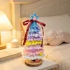 Árbol de Navidad de Palo Retorcible Producto Terminado con Estrella Gradiente Macaron en la Punta y Diseño de Cinta, Regalo de Cumpleaños y Navidad para Niñas
