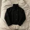 Nova jaqueta curta de lã lisa, simples e elegante, para outono e inverno, com gola alta e design de botões, casaco de corte solto