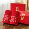 Toalla de boda algodón al por mayor caja de regalo regalo de agradecimiento toalla roja celebración palabra de bendición de boda palabra de longevidad LOGOTIPO bordado