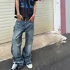 Jeans vintage lavados estilo americano para hombre, nuevos pantalones de pierna recta cónica con diseño de patchwork para primavera y otoño 2026, pantalones largos de moda