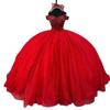Estilo Europeo y Americano Tul Colorido 2026 Nuevo Vestido Rojo de Princesa de Pasarela Vestido de Novia Hombros Descubiertos Falda Abullonada Vestido de Gala Vestido de Noche