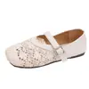 Conjunto de Estilo de Alta Gama con el Mismo Diseño Romántico de Parche de Ganchillo Hueco, Zapatos Mary Jane Versátiles de Corte Bajo con una Sola Correa para Mujer, Nuevos para Verano