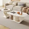 Mesa de Centro Moderno Celebridade da Internet Oval em Pedra Sinterizada Cremosa Leve Luxo Pequeno Apartamento Sala de Estar Casa Simples Mesa de Chá Nova Combinação